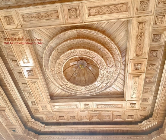 Trần gỗ xoan phòng khách