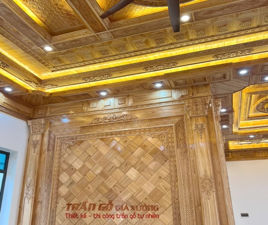 Trần gỗ xoan - Ốp tường vách gỗ xoan